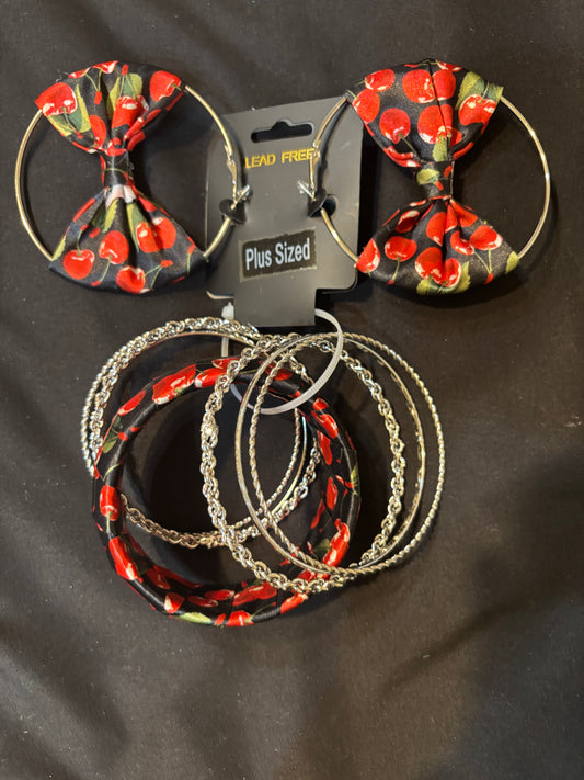 Cherry Earrings & Bracelet Set